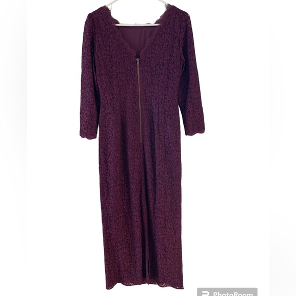 Adrianna Papell EUC Burgundy Square Neck Lace Dress Size 8 - Picture 3 of 5